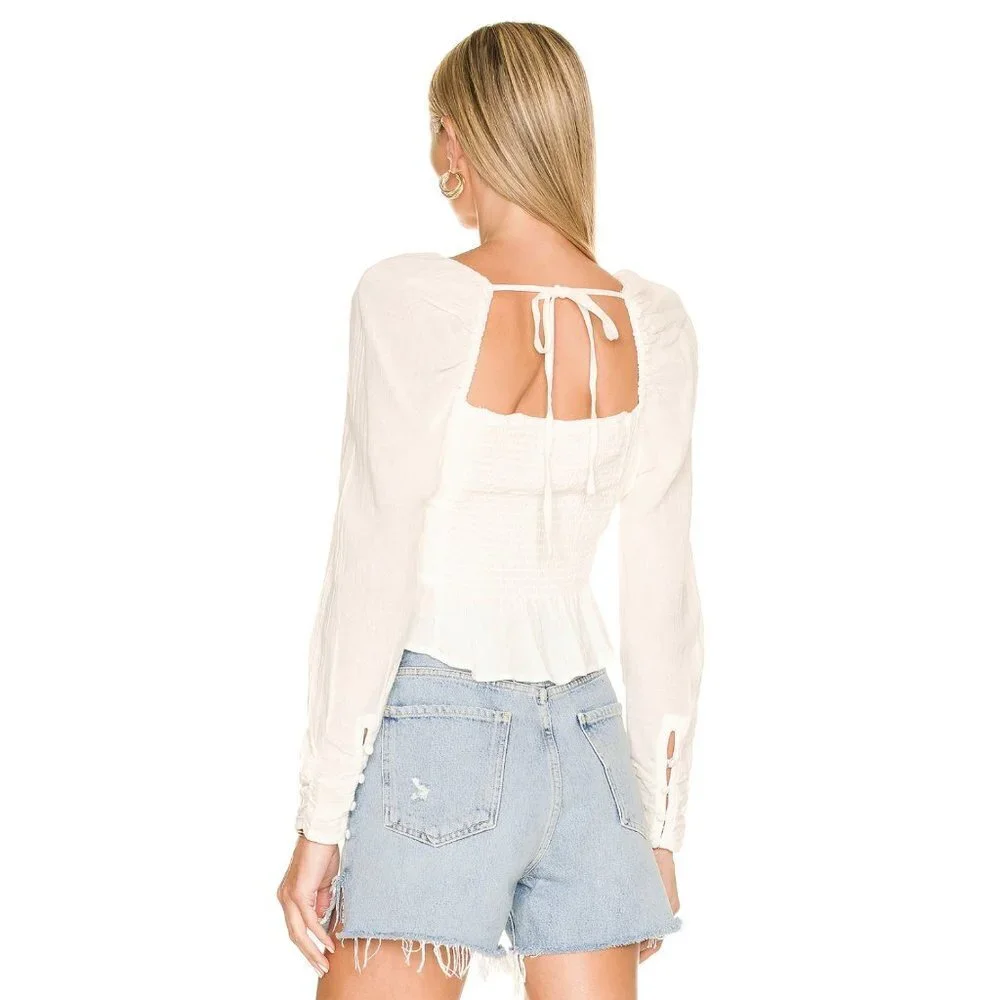 NWT Free People Chloe Cotton Long Sleeve Top in White Sz. S